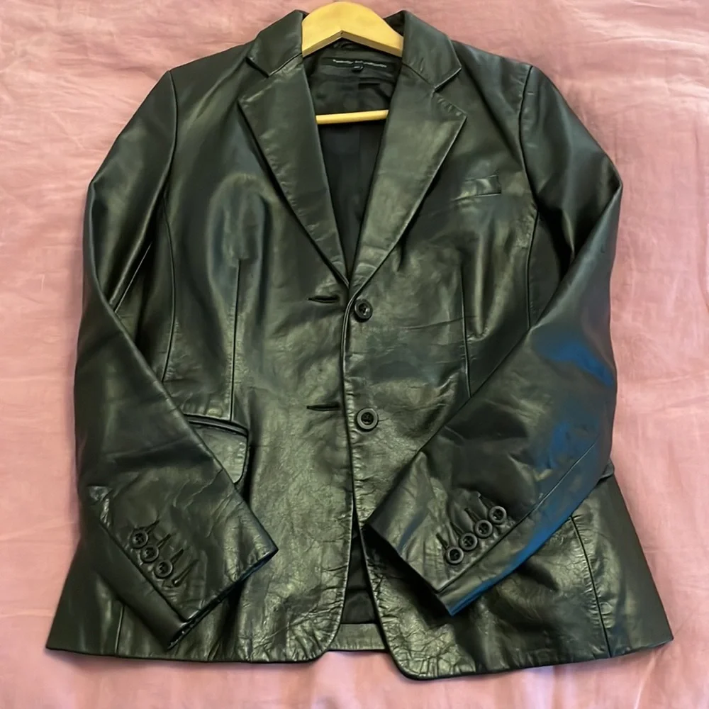 Vintage French Connection Black Leather Jacket Size 10 UK (fits like a 4-6 US) - Picture 9 of 9
